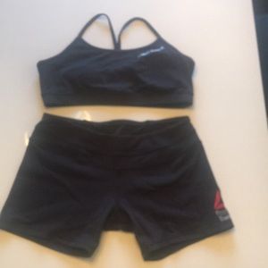 Reebok CrossFit workout set, sports bra and shorts. Size large. Black and red.